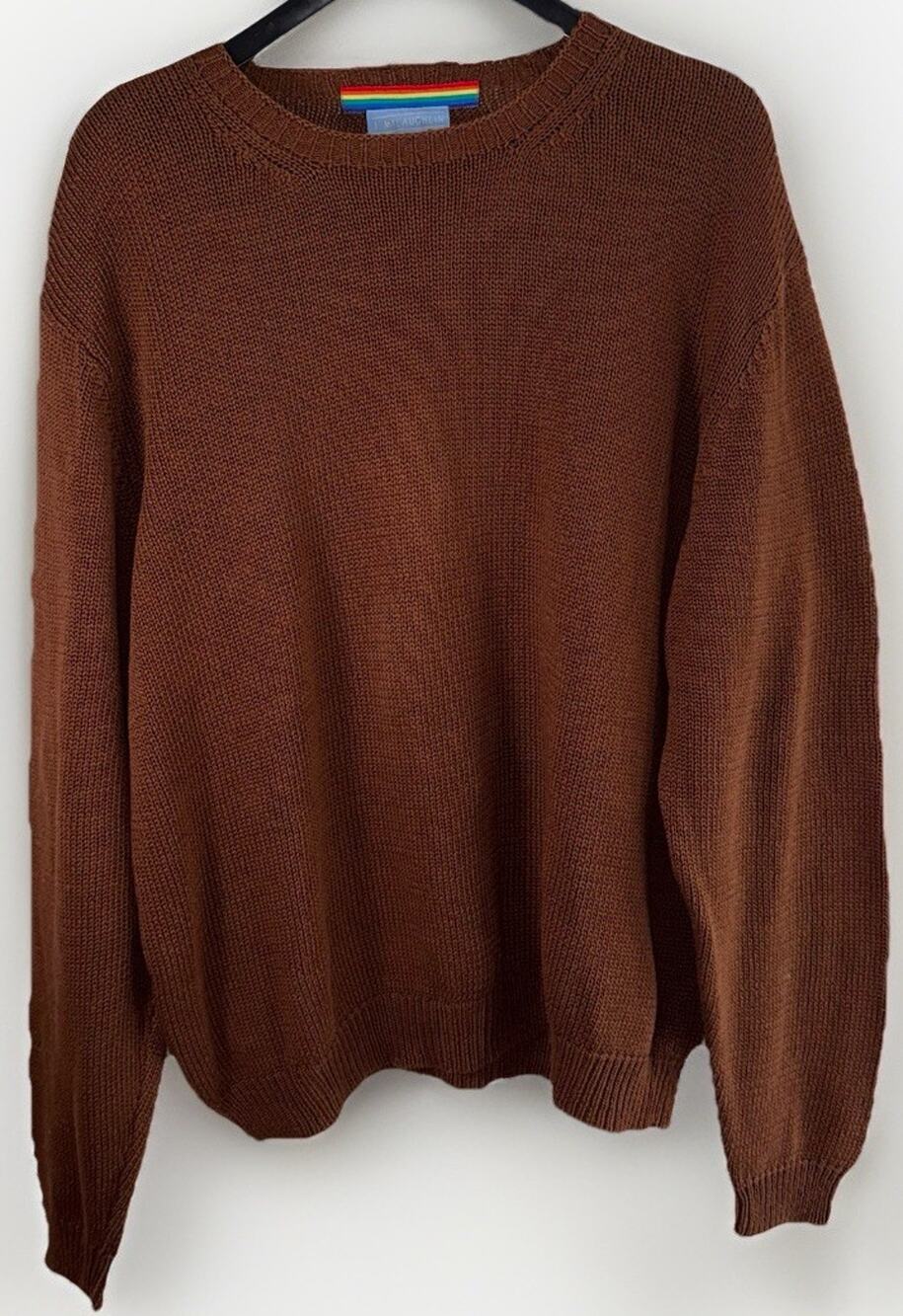 J McLaughlin Brown Loose Knit Crewneck Long Sleeve Preppy Quiet Lux Sweater XL
